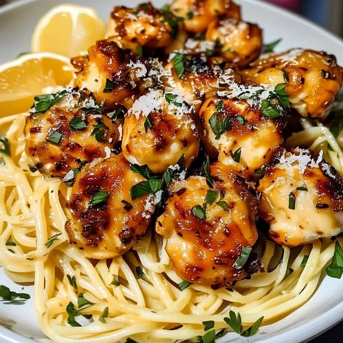 Garlic Butter Chicken Bites With Creamy Parmesan Pasta