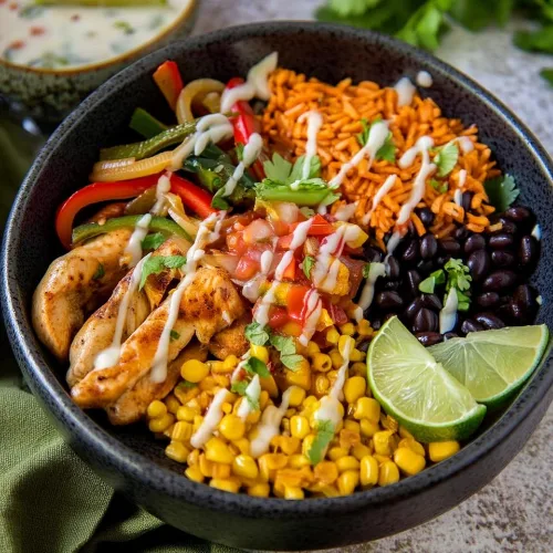 Healthy Chicken Fajita Bowl with Rice