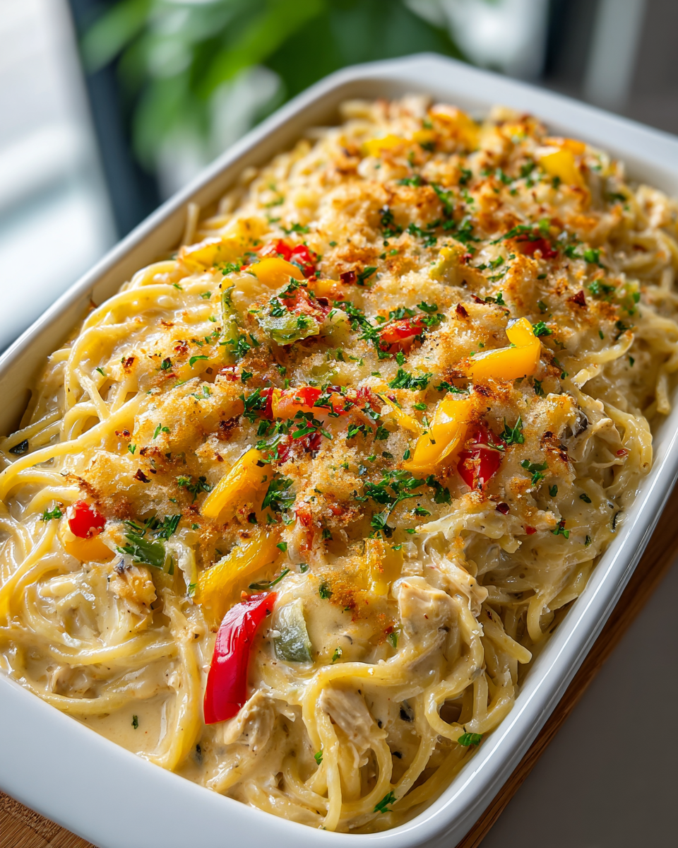 creamy-rotel-chicken-spaghetti-casserole