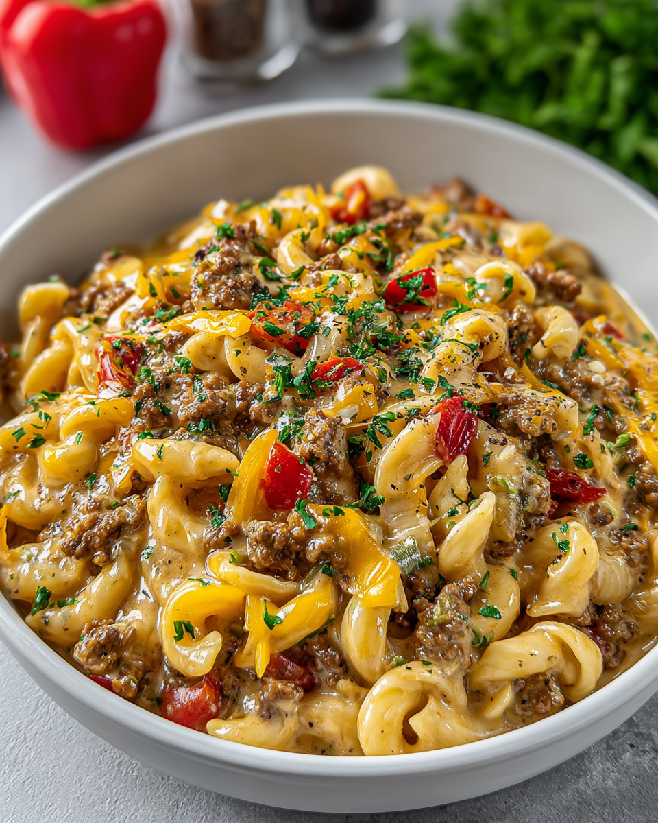 sloppy-cheeseburger-pasta