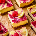 Lemon Raspberry High Protein Cheesecake Bars