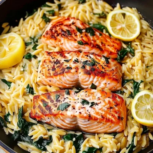 One Skillet Salmon With Lemon Orzo