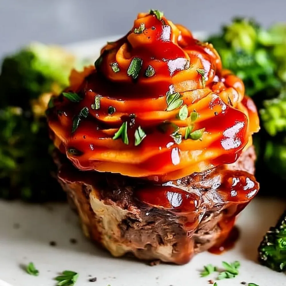 BBQ Meatloaf Muffins with Sweet Potato Topping
