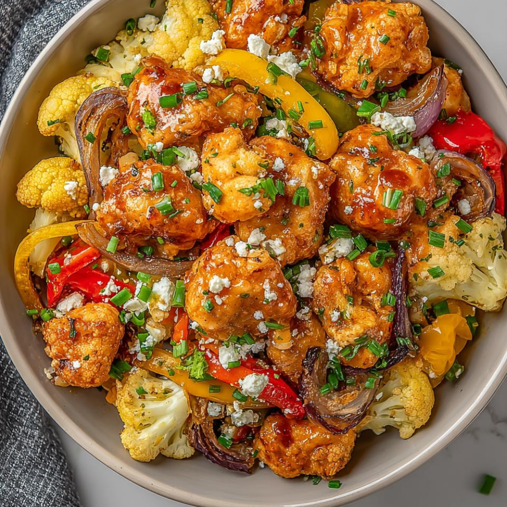 Sheet Pan Buffalo Chicken Sweet Potato Bowls